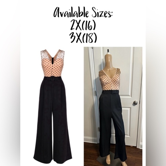 Boutique Pants - ✨NEW✨-RETRO POLKA DOT WIDE LEG BELTED JUMPSUIT
